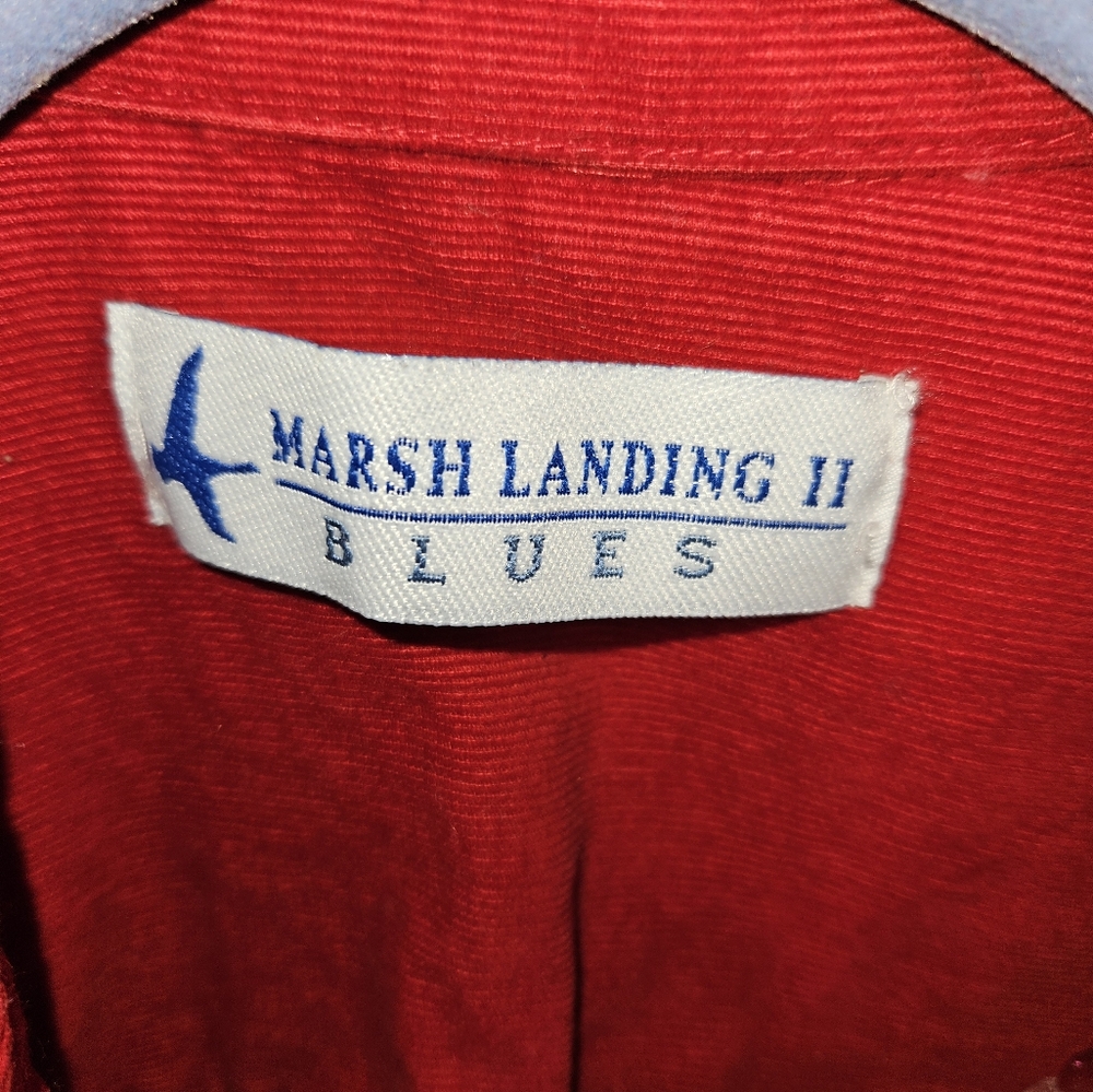 #131 Marsh Landing II Blues- Red Corduroy Snap Closure Top- Sz.1X - Picture 3 of 6